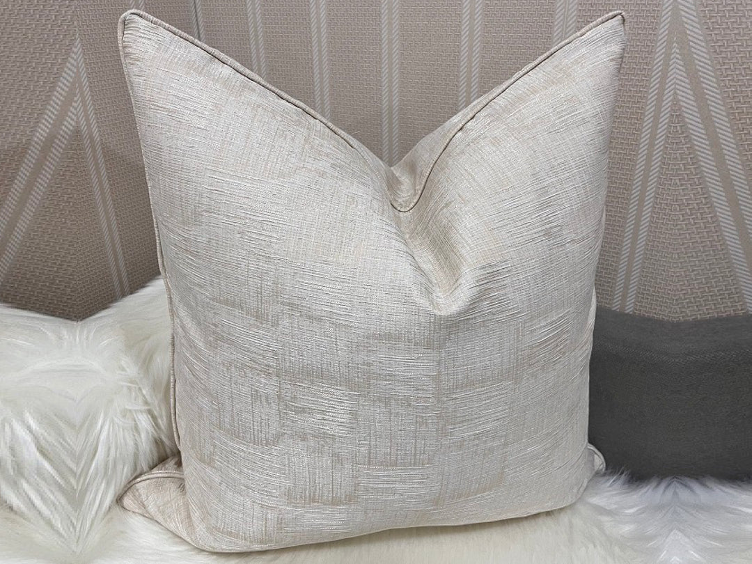 Ivory Textured Designer Feather-Filled Cushion