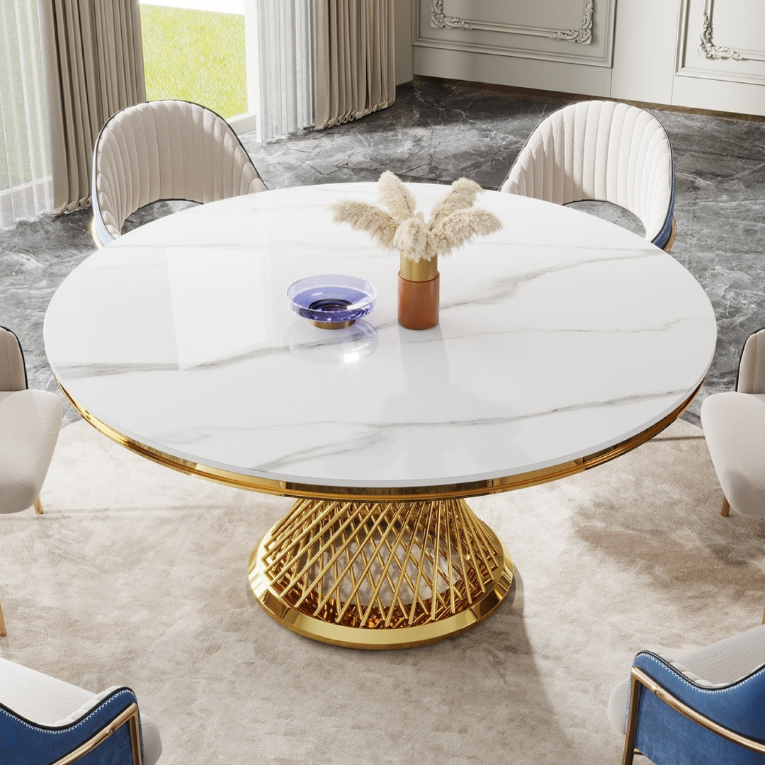 Kimber Pedestal Marble Dining Table