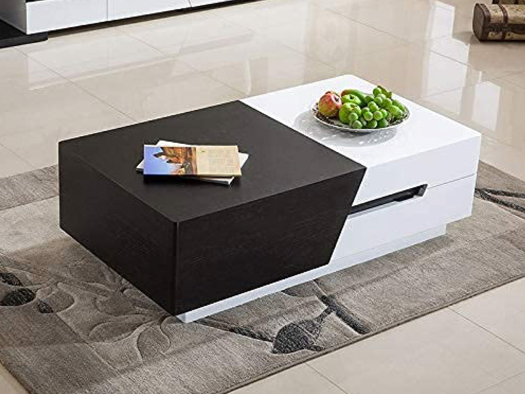 London Extendable Sliding Top Modern Coffee Table with Storage (White & Black)