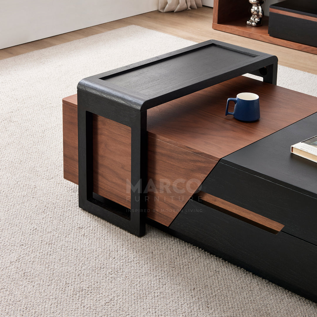 London Modern Coffee Table in Walnut and Black with Storage