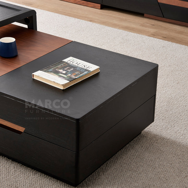 London Modern Coffee Table in Walnut and Black with Storage