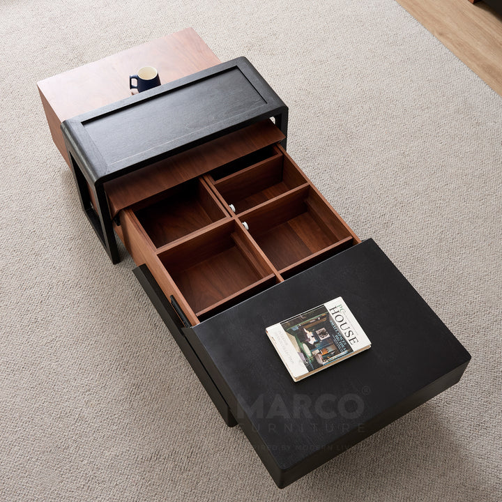 London Modern Coffee Table in Walnut and Black with Storage