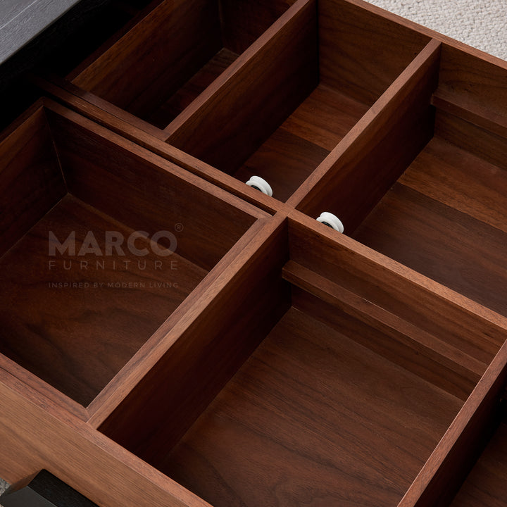 London Modern Coffee Table in Walnut and Black with Storage