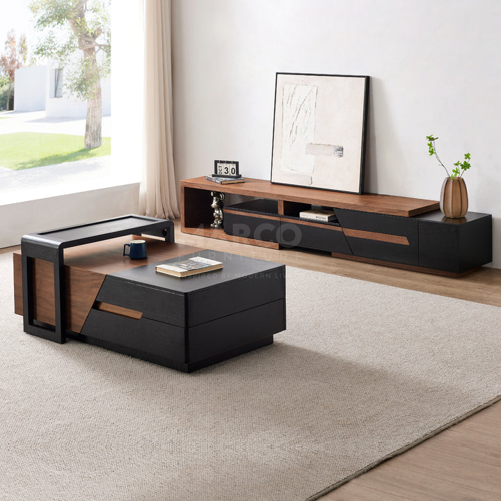 London Modern Coffee Table in Walnut and Black with Storage