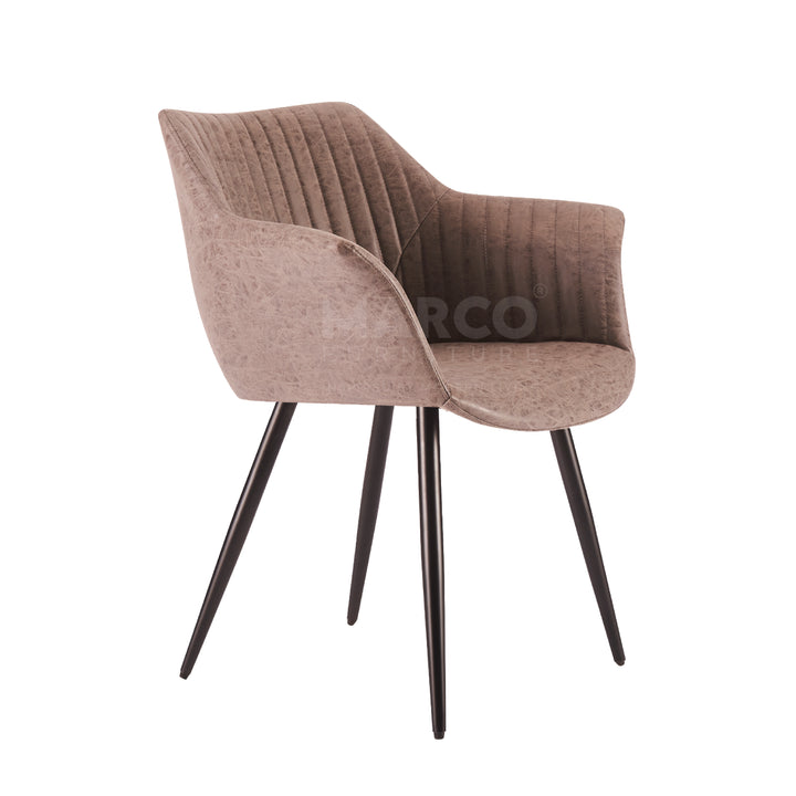 Louis Tub Dining Chair with Round-Shaped Armrests and Matte Black Metal Legs (Brown)