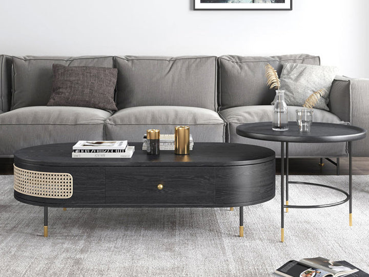 Megan Rattan Oval Coffee Table in Black Veneer