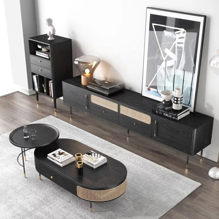 Megan Rattan Oval Coffee Table in Black Veneer