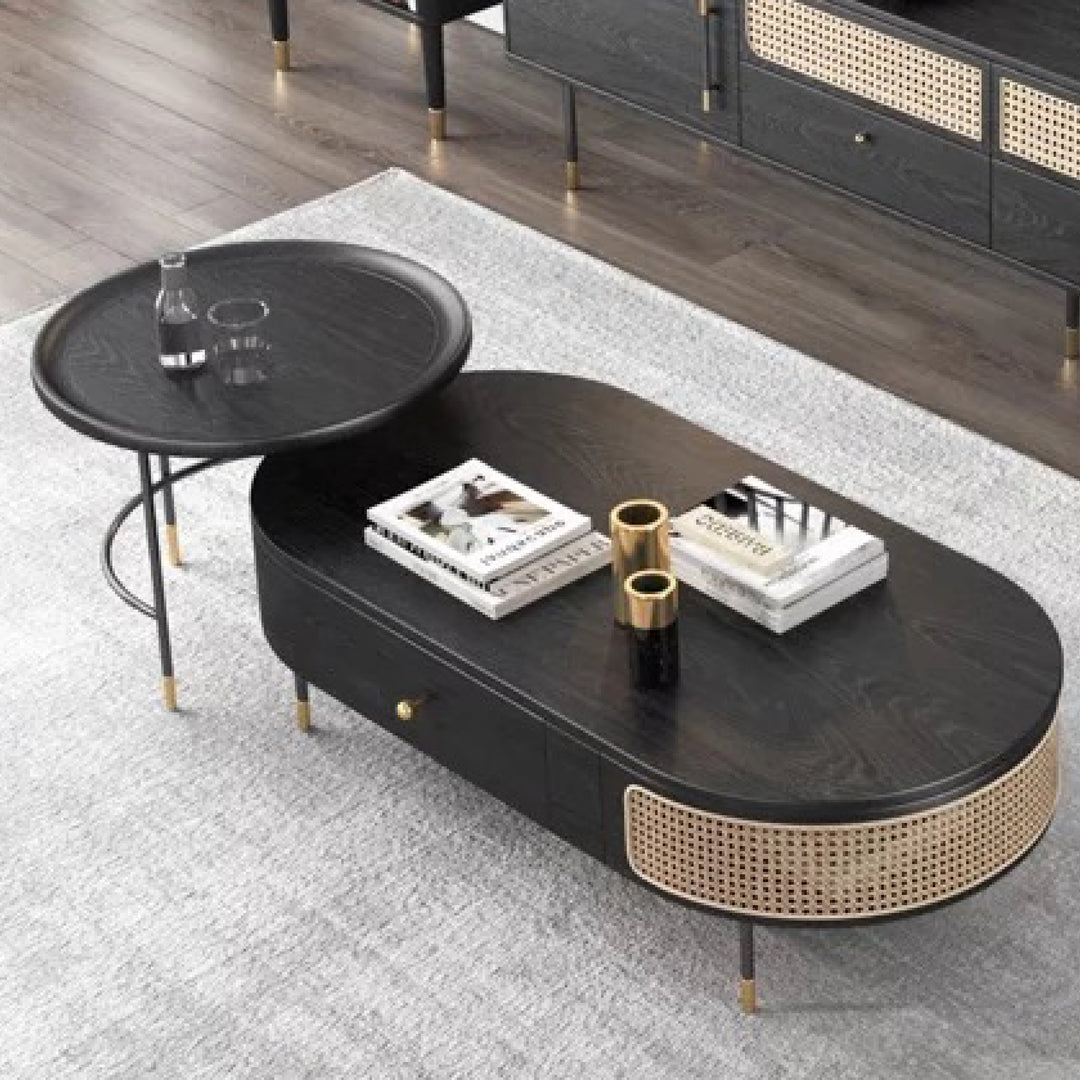 Megan Rattan Oval Coffee Table in Black Veneer