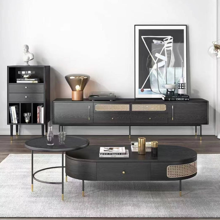 Megan Rattan Oval Coffee Table in Black Veneer