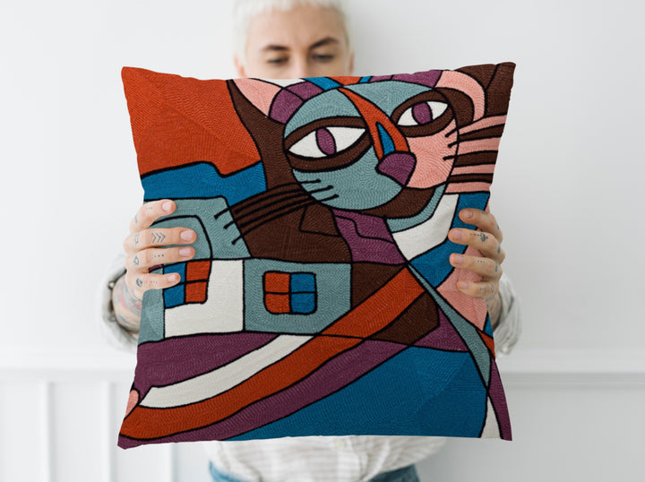 Meow Abstract Cat Cushion