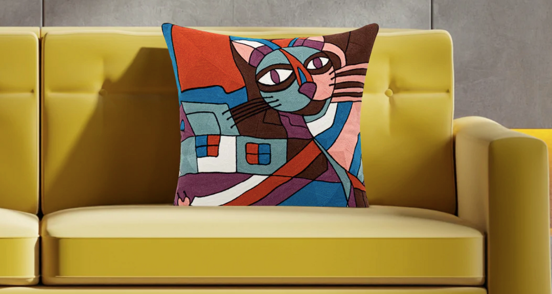 Meow Abstract Cat Cushion