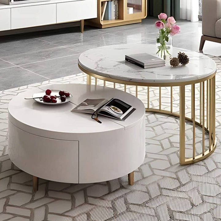 Milan Round Modern Coffee Table Set with Marble top and Gold Legs