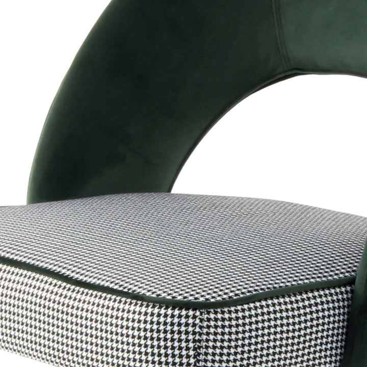 Milan Houndstooth and Velvet Back Chair with Stainless Steel Legs