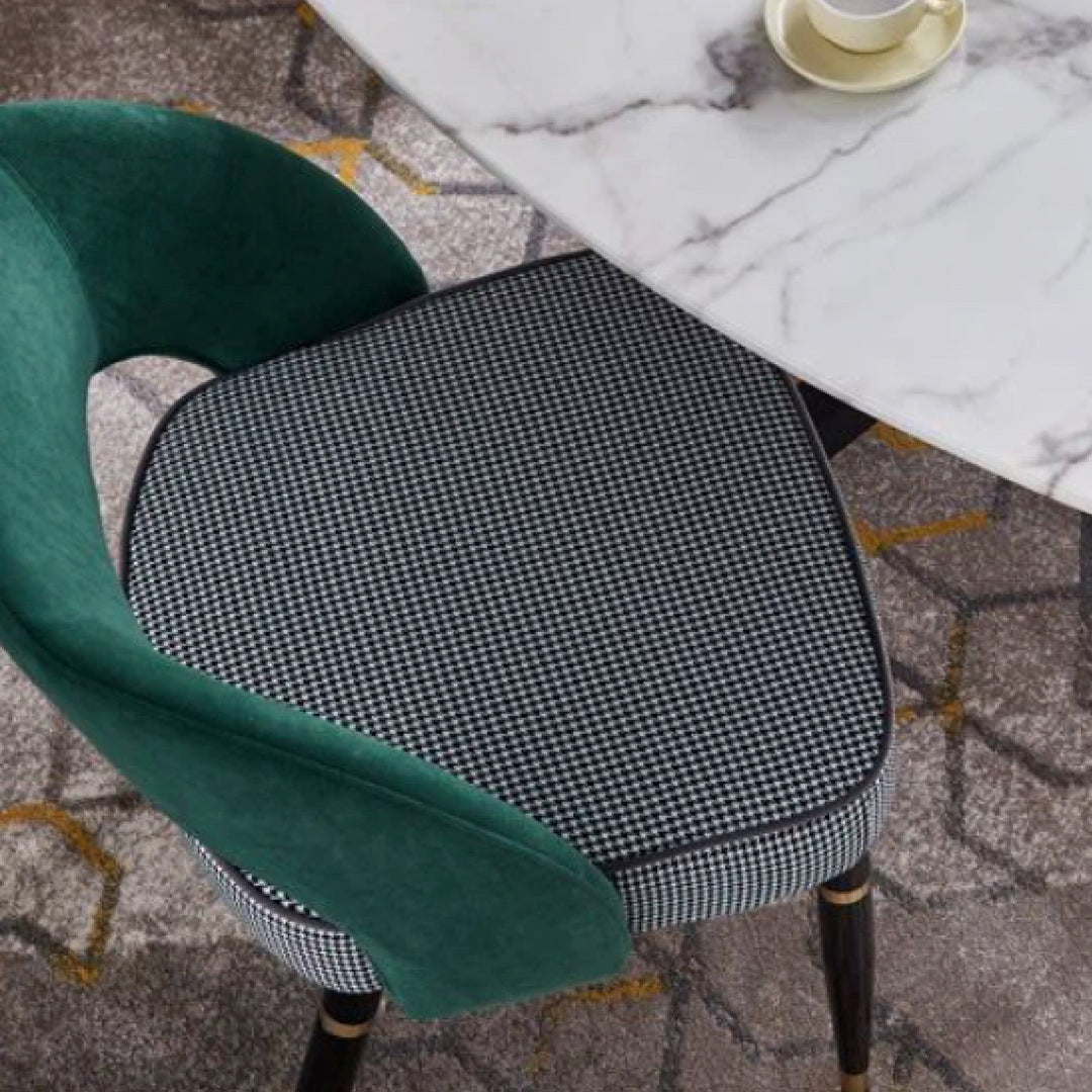 Milan Houndstooth and Velvet Back Chair with Stainless Steel Legs