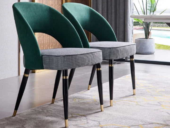 Milan Houndstooth and Velvet Back Chair with Stainless Steel Legs