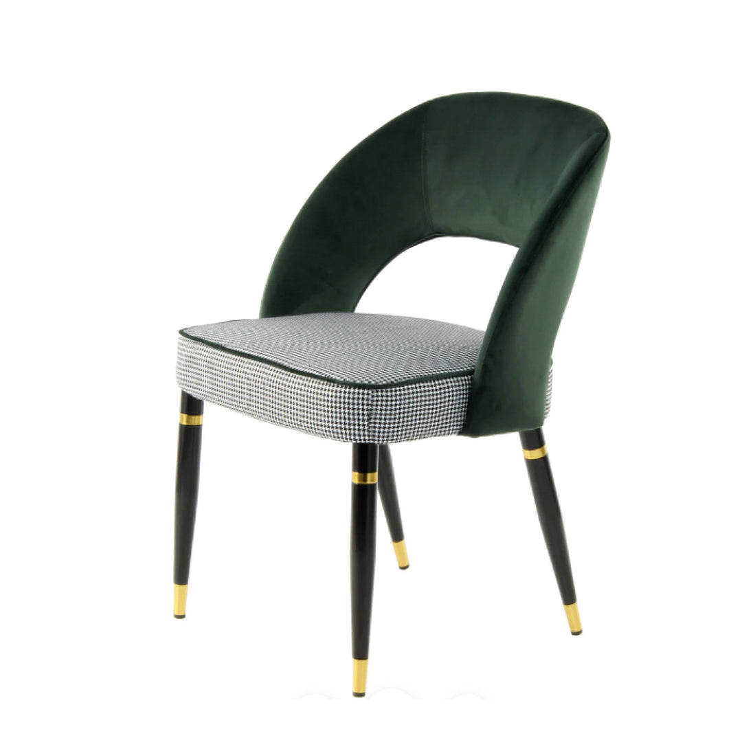 Milan Houndstooth and Velvet Back Chair with Stainless Steel Legs