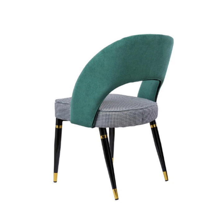 Milan Houndstooth and Velvet Back Chair with Stainless Steel Legs