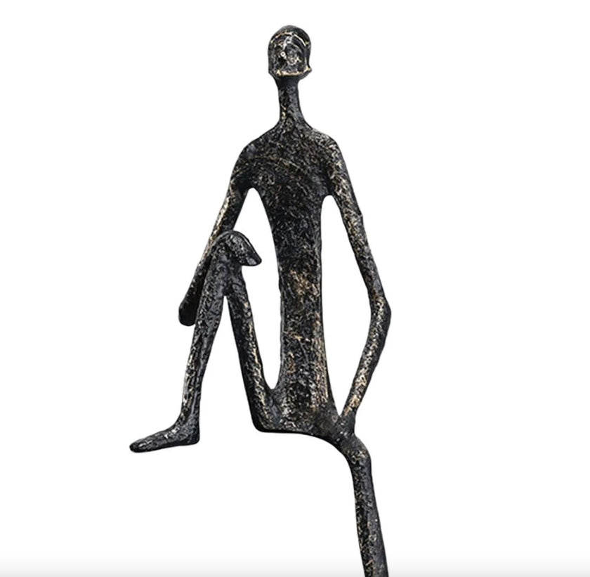 Minimalist Sitting Man Metal Sculpture