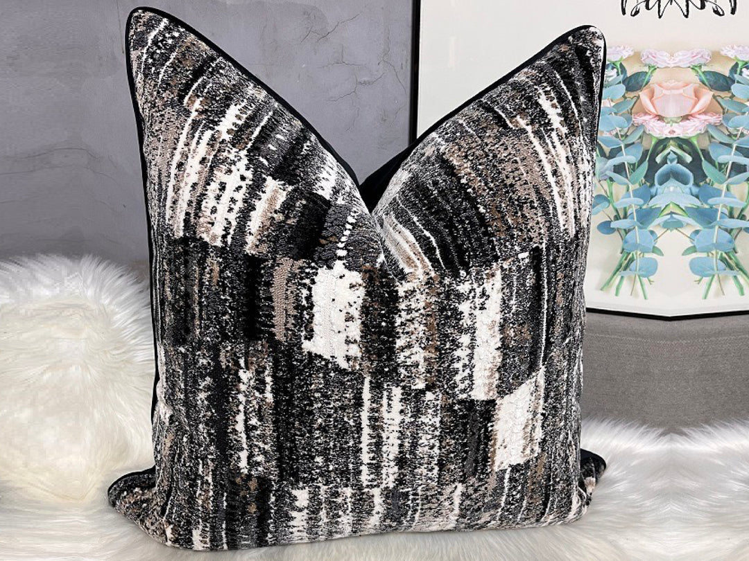 Monochrome Stripes Designer Feather-Filled Cushion