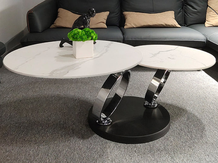 Avalanche White Extendable Ring-Shaped Round Swivel Coffee Table with Carbon Steel Base