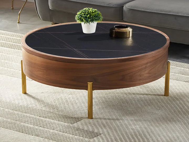 Moon Extendable Ceramic Coffee Table in Black with Storage Option