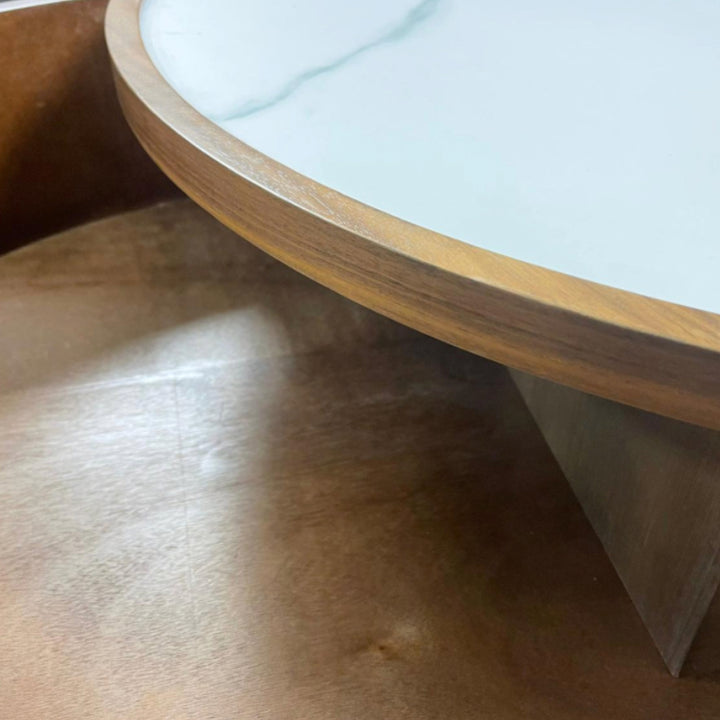 Moon Extendable Coffee Table with Storage and Rotating Top in White Ceramic