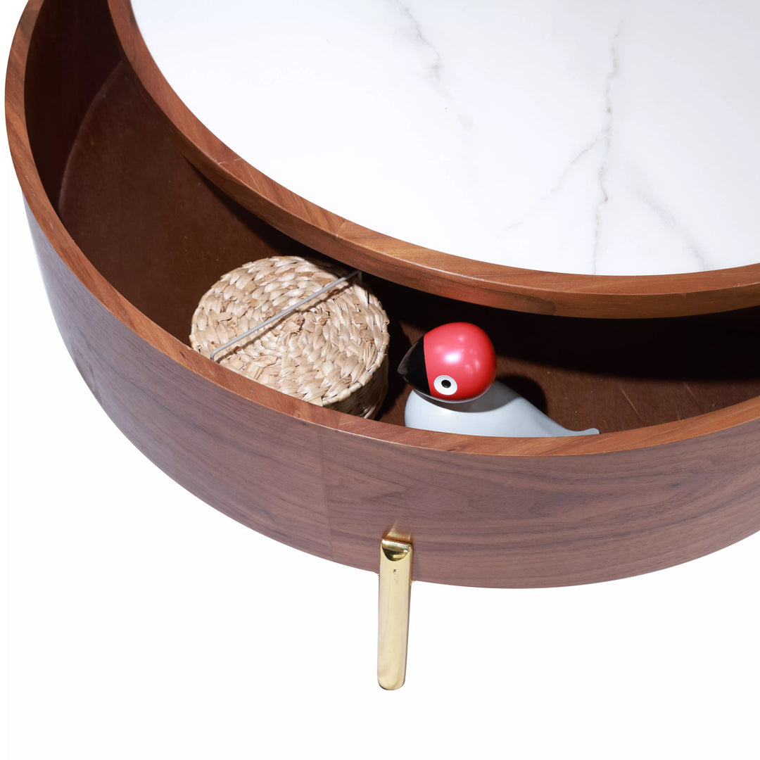 Moon Extendable Coffee Table with Storage and Rotating Top in White Ceramic