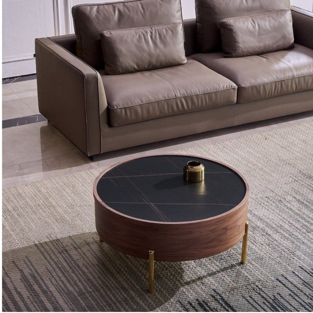 Moon Extendable Ceramic Coffee Table in Black with Storage Option