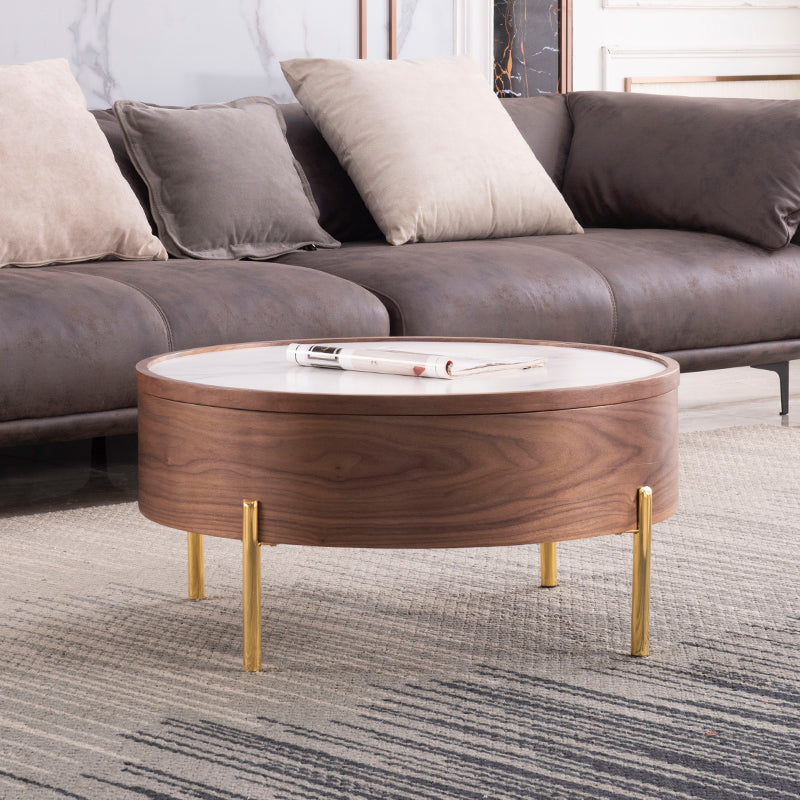 Moon Extendable Coffee Table with Storage and Rotating Top in White Ceramic