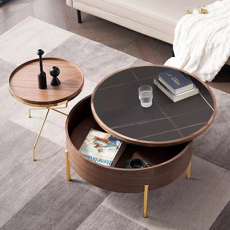 Moon Extendable Ceramic Coffee Table in Black with Storage Option