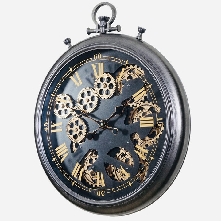 Moving Cogs Stopwatch Vintage Roman Numerals Wall Clock, 50cm - Marco Furniture