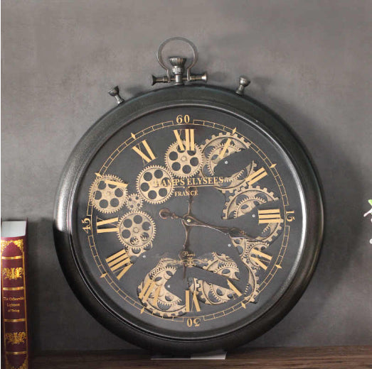 Moving Cogs Stopwatch Vintage Roman Numerals Wall Clock, 50cm - Marco Furniture