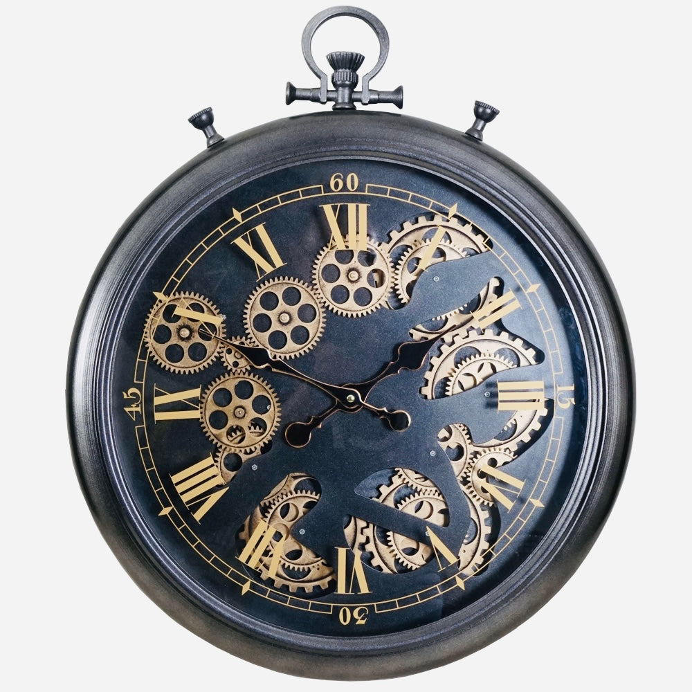 Moving Cogs Stopwatch Vintage Roman Numerals Wall Clock, 50cm