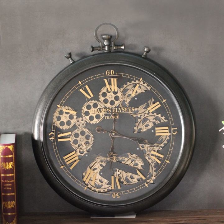 Moving Cogs Stopwatch Vintage Roman Numerals Wall Clock, 50cm