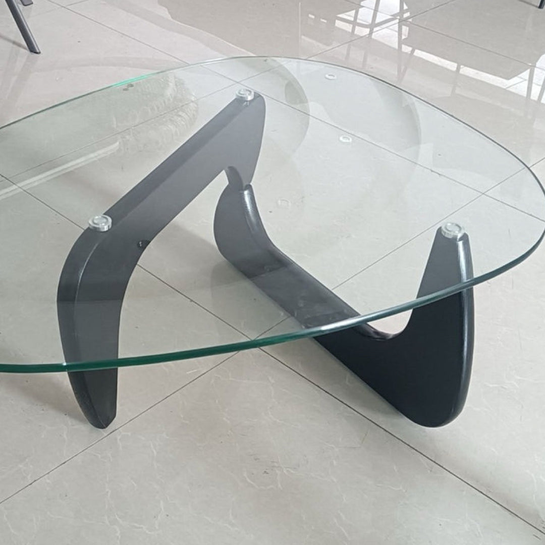 Noguchi Coffee Table (Black) with 15mm Tempered Glass Top and Ash Wood Legs