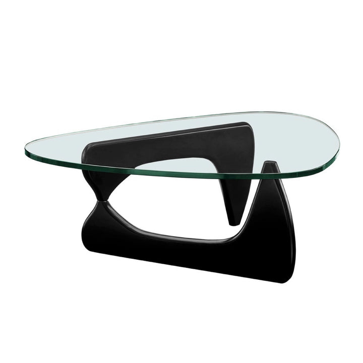 Noguchi Coffee Table (Black) with 15mm Tempered Glass Top and Ash Wood Legs