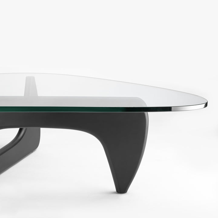 Noguchi Coffee Table (Black) with 15mm Tempered Glass Top and Ash Wood Legs