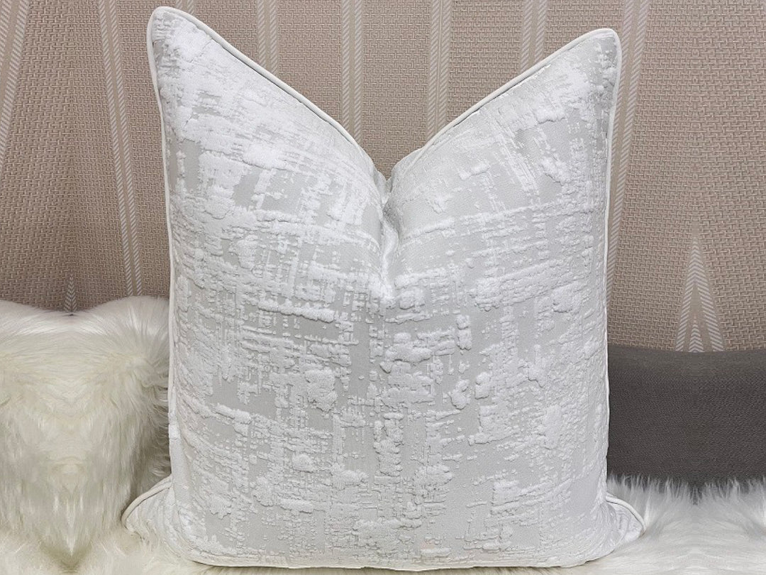 Nova White Textured Designer Feather-Filled Cushion