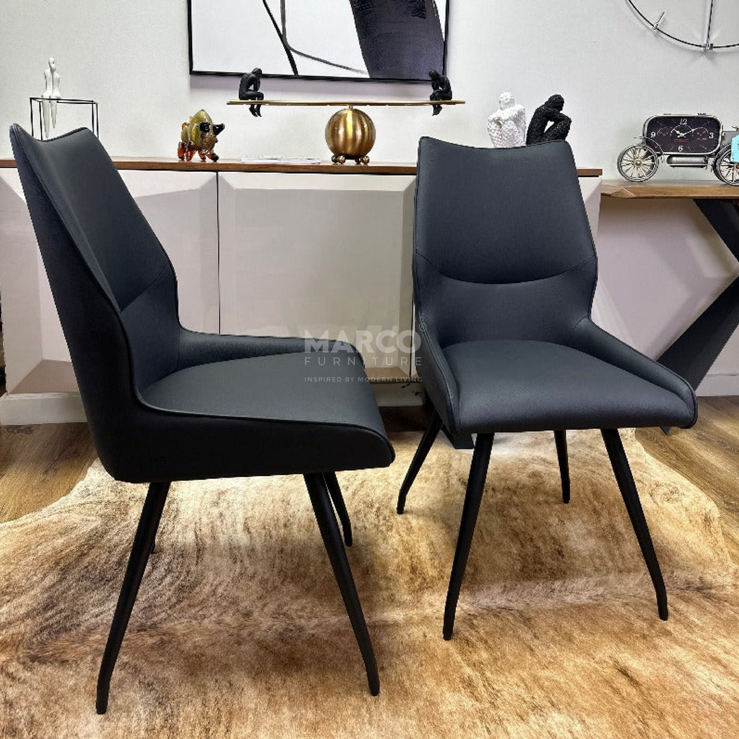 Oz Faux Leather Designer Highback Dining Chair (Black) with Soft Paint Metal Legs