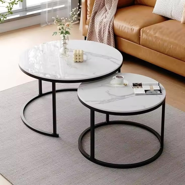 Proto Nesting Coffee Table with Sintered Stone Top and Black Base