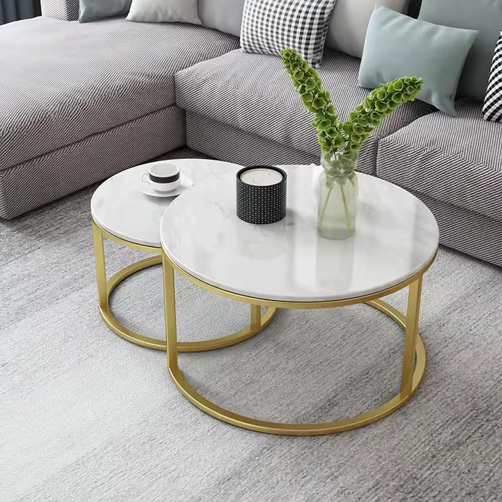 Proto Nesting Coffee Table with Sintered Stone Top and Black Base