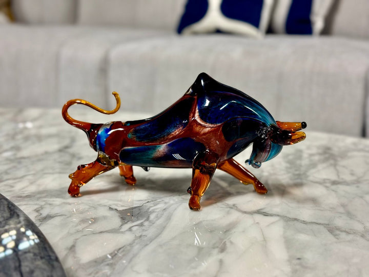 Bull Murano Style Glass In Blue