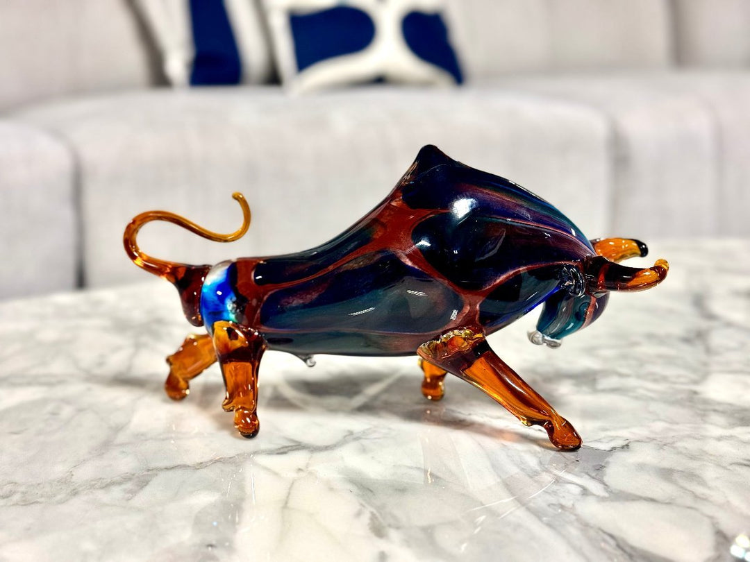 Bull Murano Style Glass In Blue