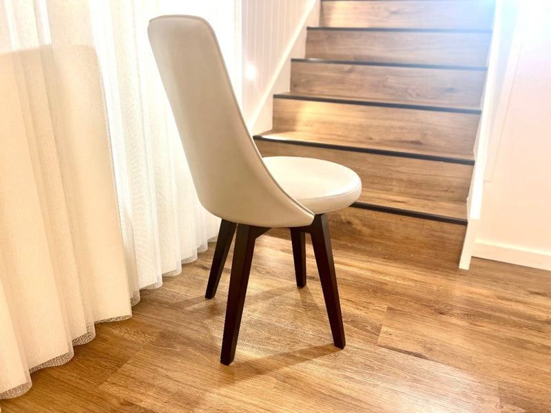 Polo Beige Swivel Dining Chair with Wood Legs