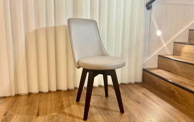 Polo Beige Swivel Dining Chair with Wood Legs