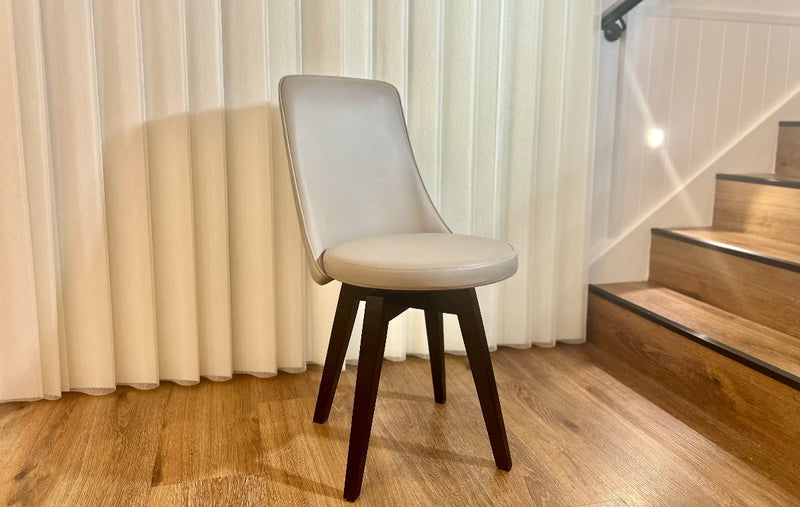 Polo Beige Swivel Dining Chair with Wood Legs