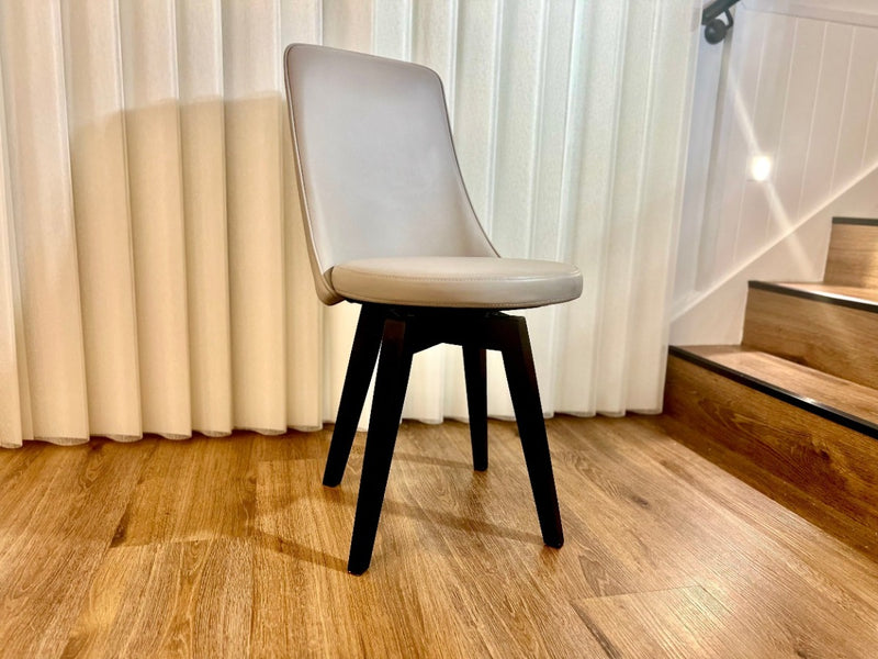 Polo Beige Swivel Dining Chair with Wood Legs