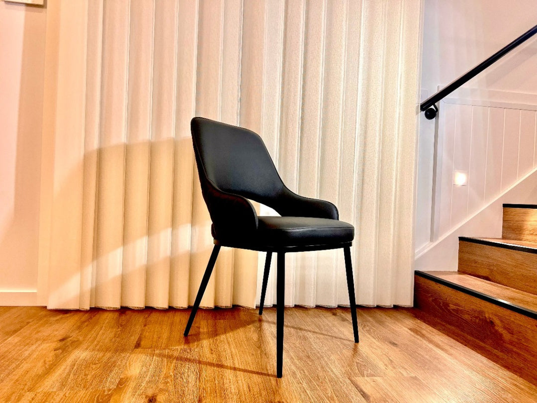 Prada Curved Back Dining Chair with Stainless Steel Black Legs