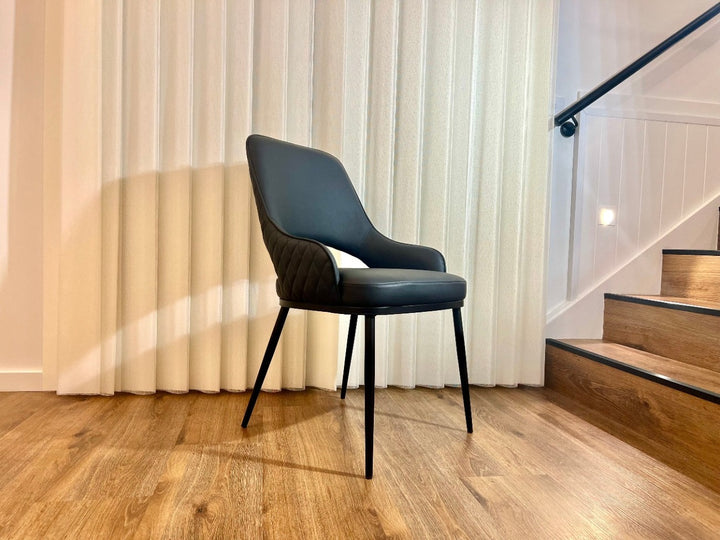 Prada Curved Back Dining Chair with Stainless Steel Black Legs