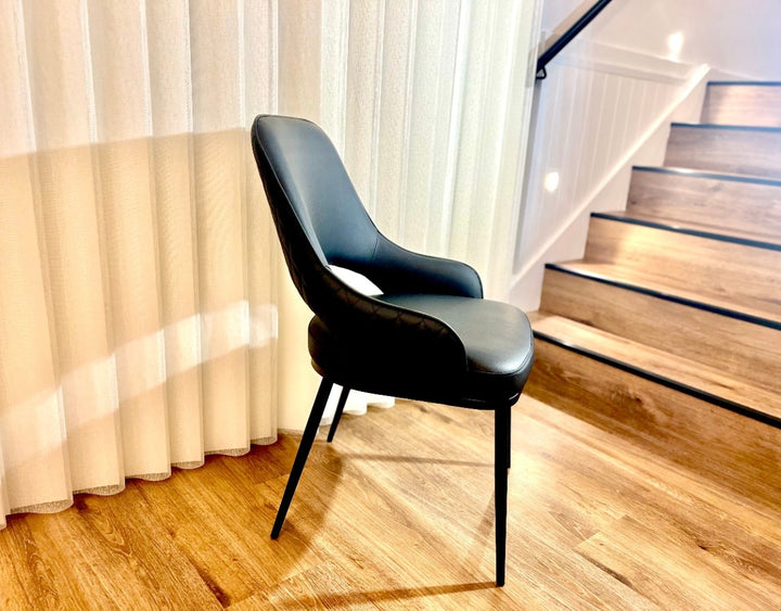 Prada Curved Back Dining Chair with Stainless Steel Black Legs